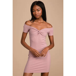 Lulus Don't Twist My Words Mauve Ribbed Off-the-shoulder Mini Dress